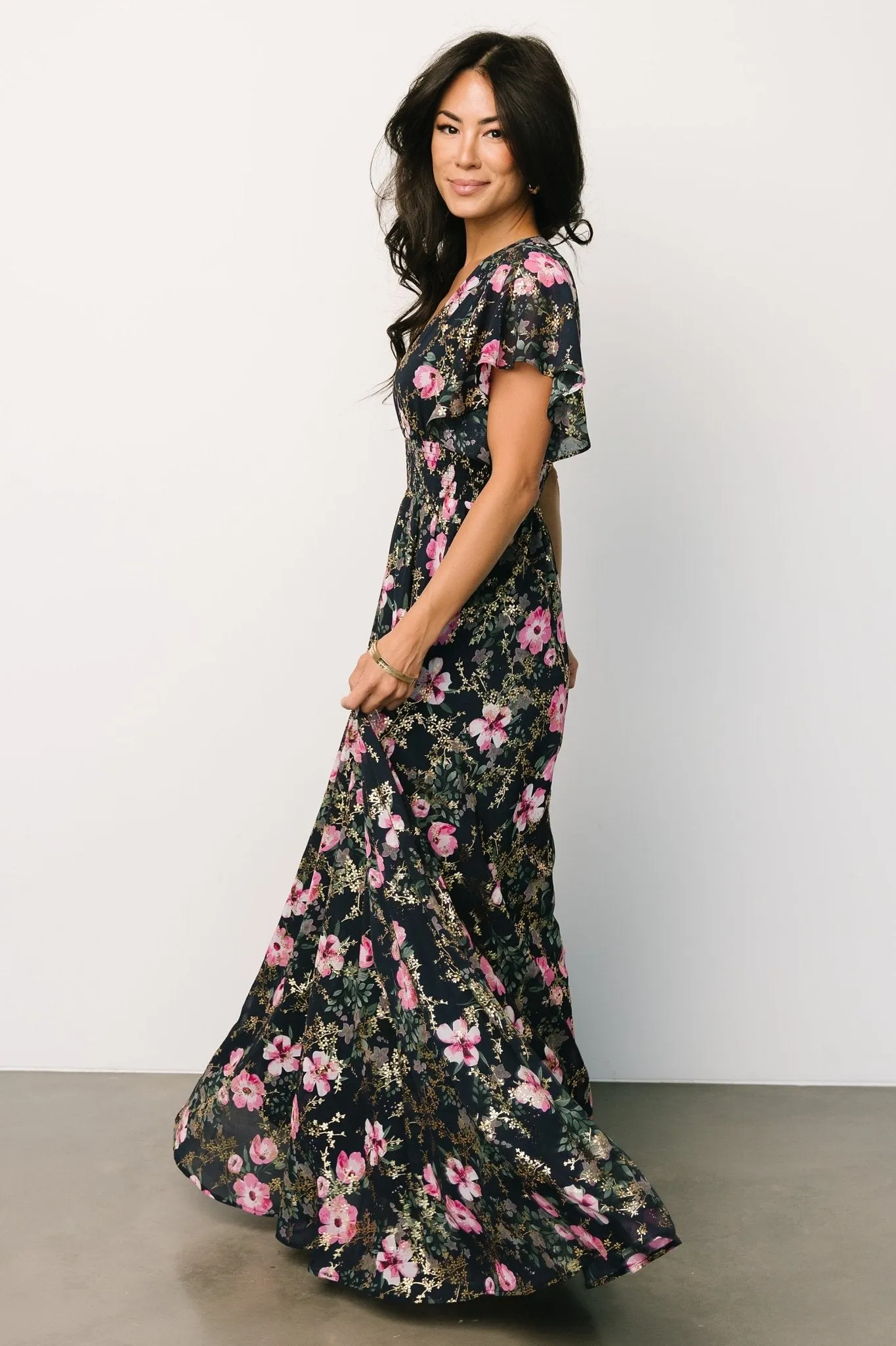 Lynlee Metallic Maxi Dress | Dark Blue + Pink sold by Baltic Born product image thumbnail 5