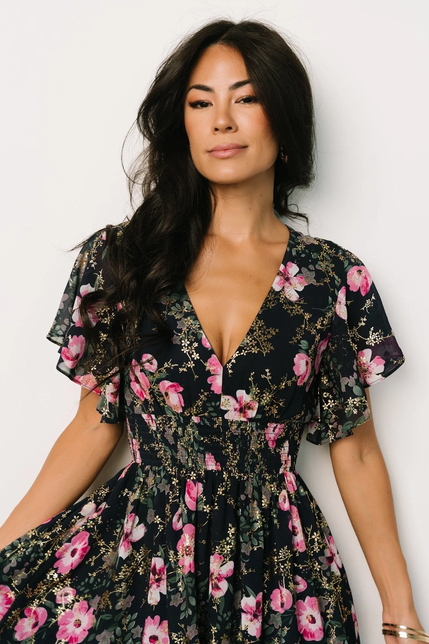 Lynlee Metallic Maxi Dress | Dark Blue + Pink sold by Baltic Born product image thumbnail 2