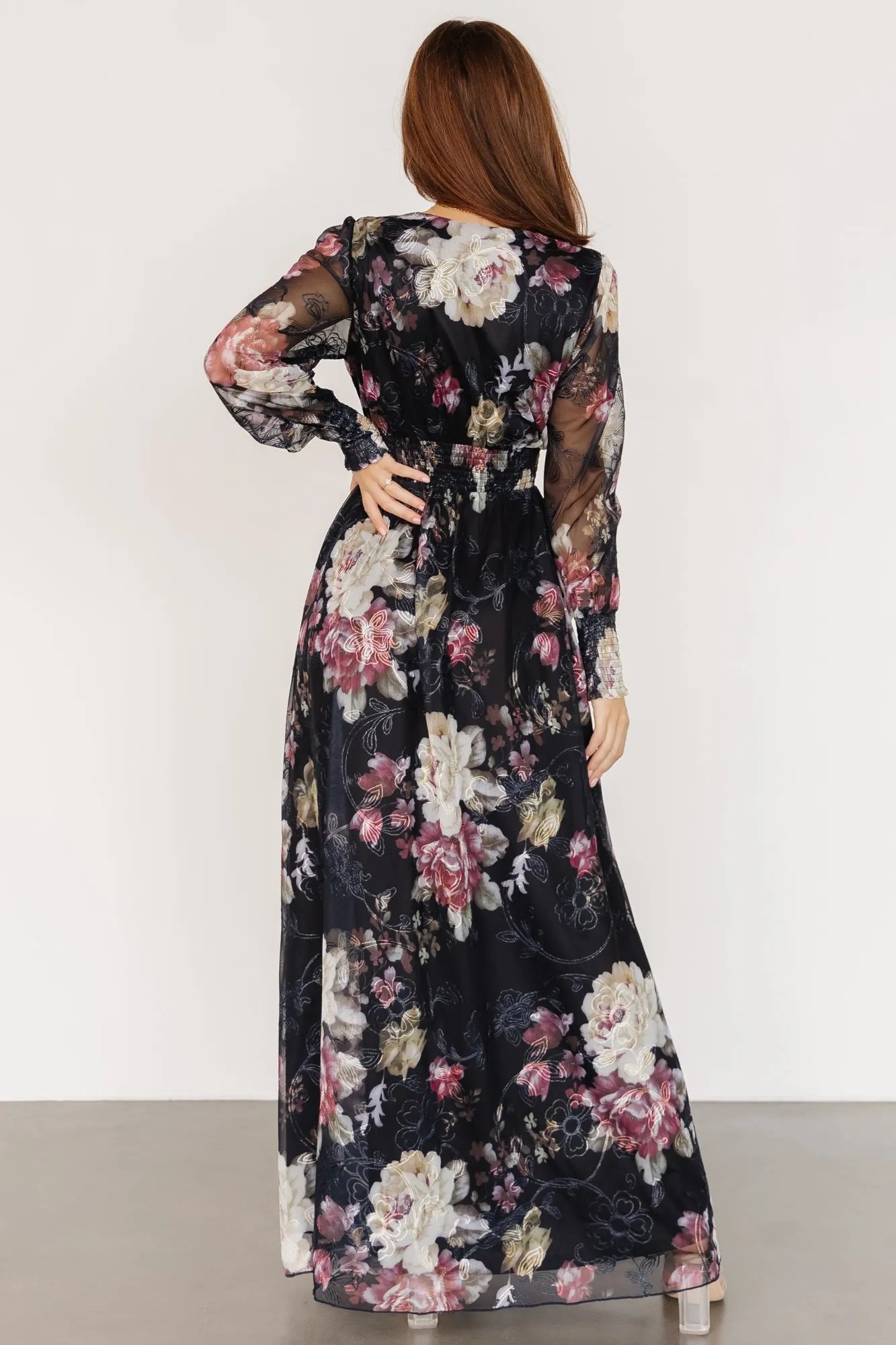 Jolie Embroidered Tulle Dress | Midnight + Mauve Floral sold by Baltic Born product image thumbnail 4