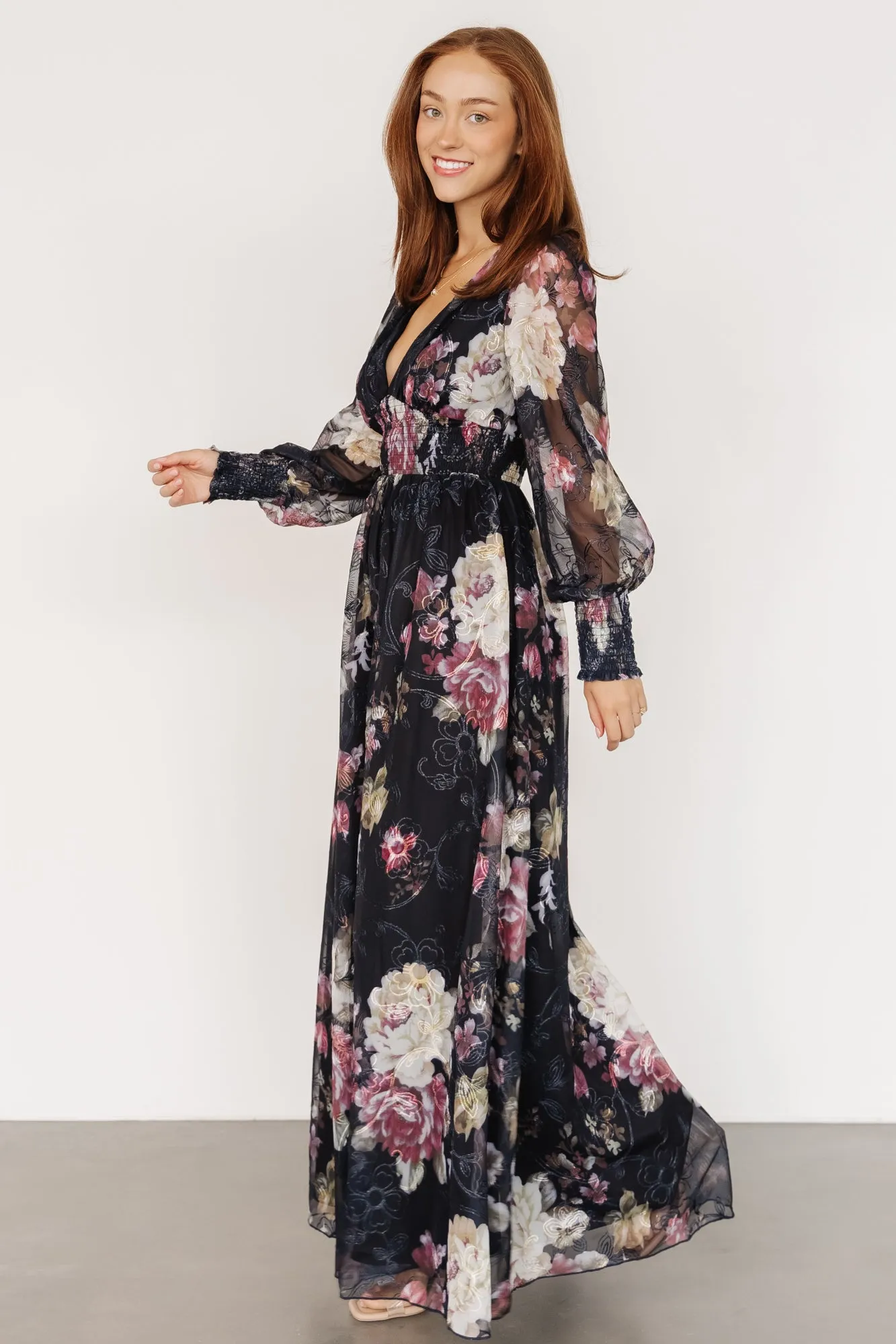 Jolie Embroidered Tulle Dress | Midnight + Mauve Floral sold by Baltic Born product image thumbnail 3