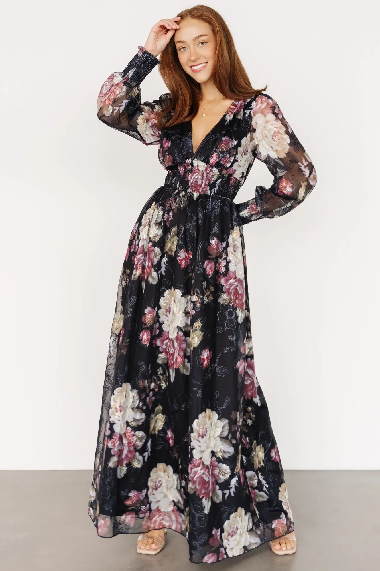 Jolie Embroidered Tulle Dress | Midnight + Mauve Floral sold by Baltic Born