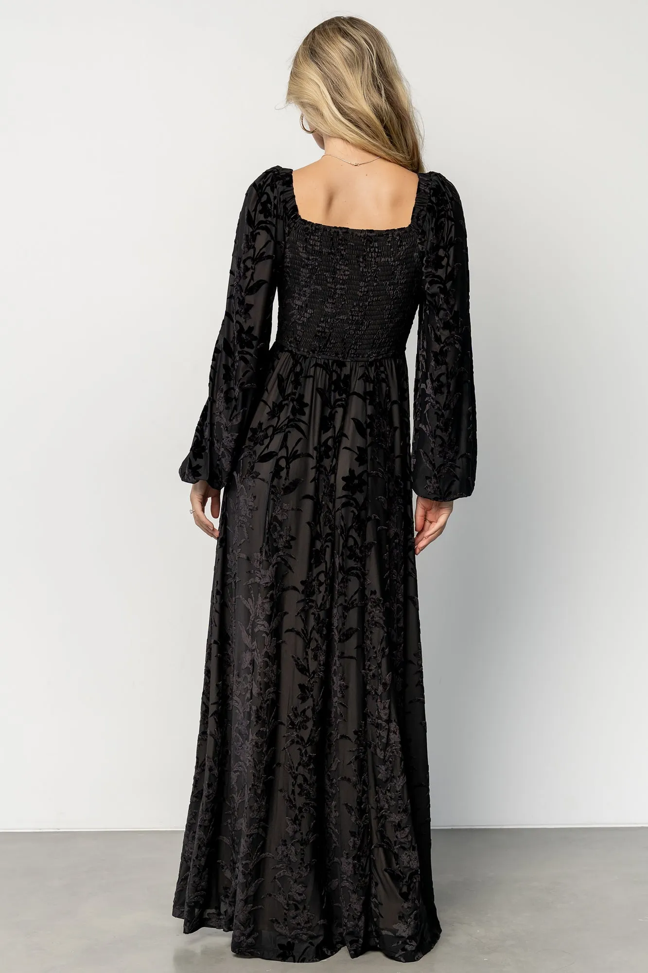 Aurora Velvet Maxi Dress | Black Floral sold by Baltic Born product image thumbnail 4