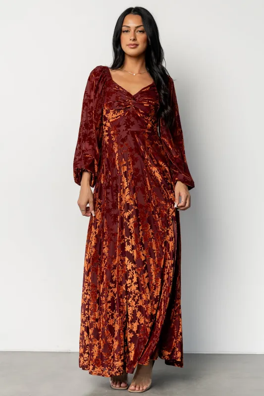 Aurora Velvet Maxi Dress | Clove + Copper Floral sold by Baltic Born