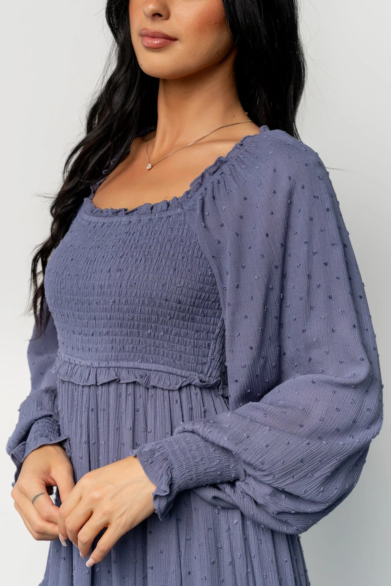 Amanda Smocked Dotted Maxi Dress | Dusk Blue sold by Baltic Born product image thumbnail 2
