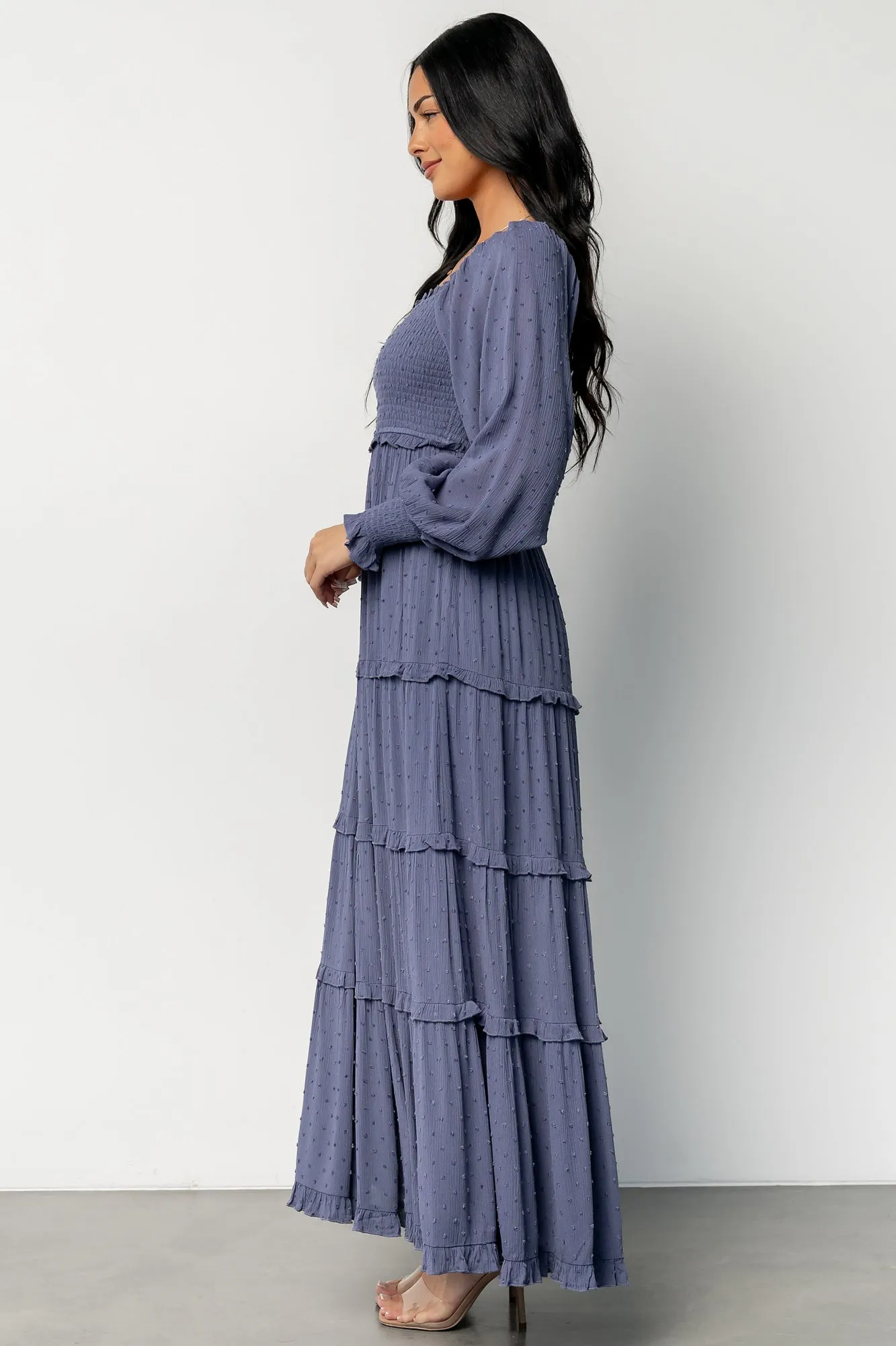 Amanda Smocked Dotted Maxi Dress | Dusk Blue sold by Baltic Born product image thumbnail 3