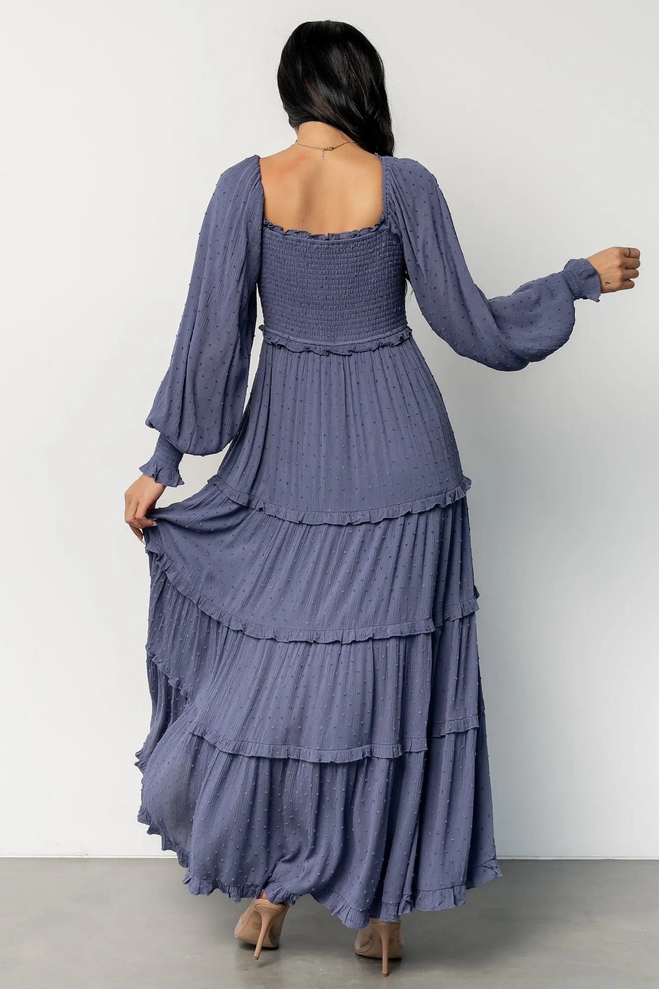 Amanda Smocked Dotted Maxi Dress | Dusk Blue sold by Baltic Born product image thumbnail 4
