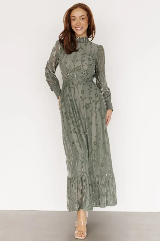 Penelope Velvet Maxi Dress | Sage sold by Baltic Born