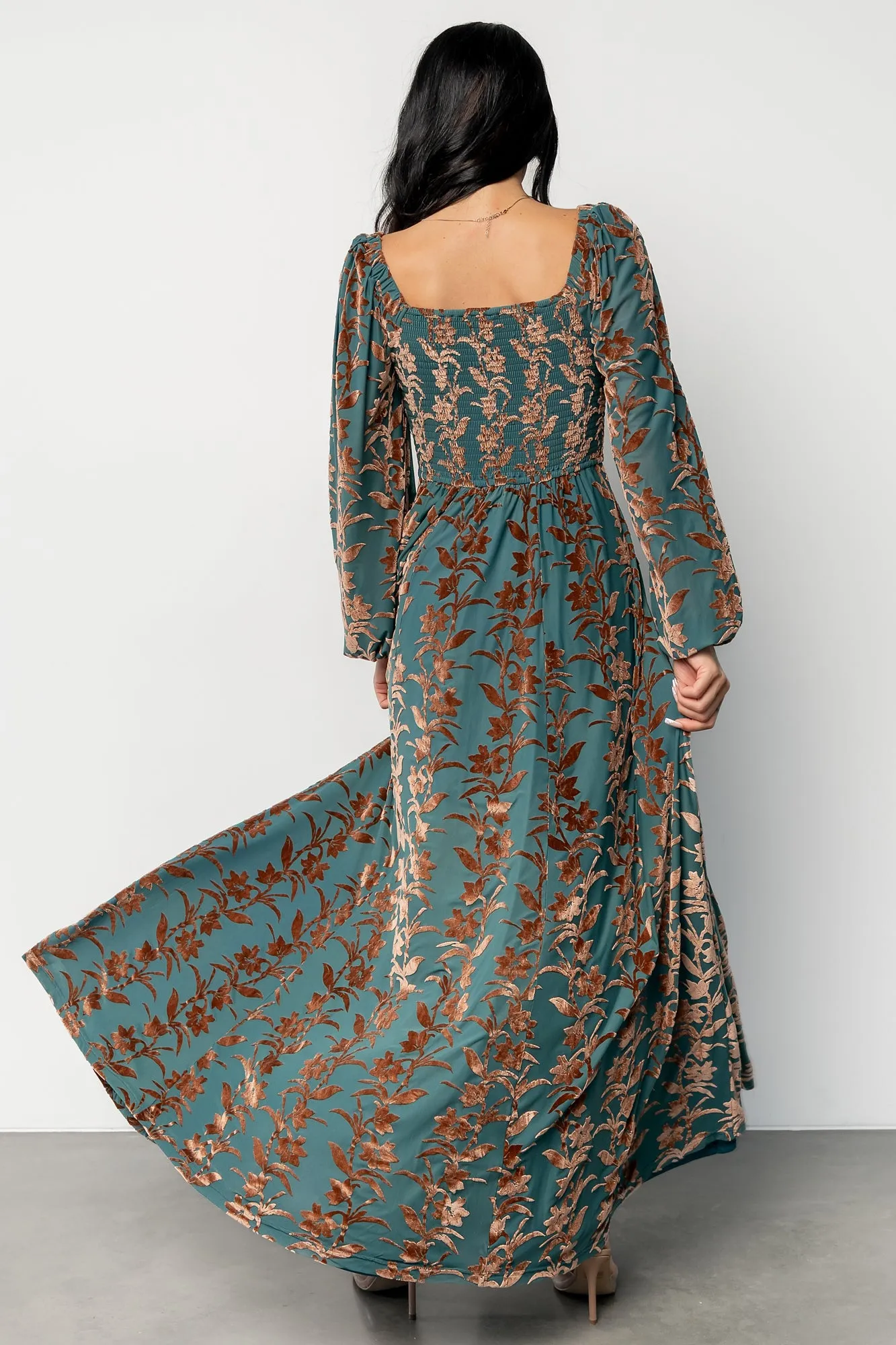 Aurora Velvet Maxi Dress | Jade + Bronze Floral sold by Baltic Born product image thumbnail 4