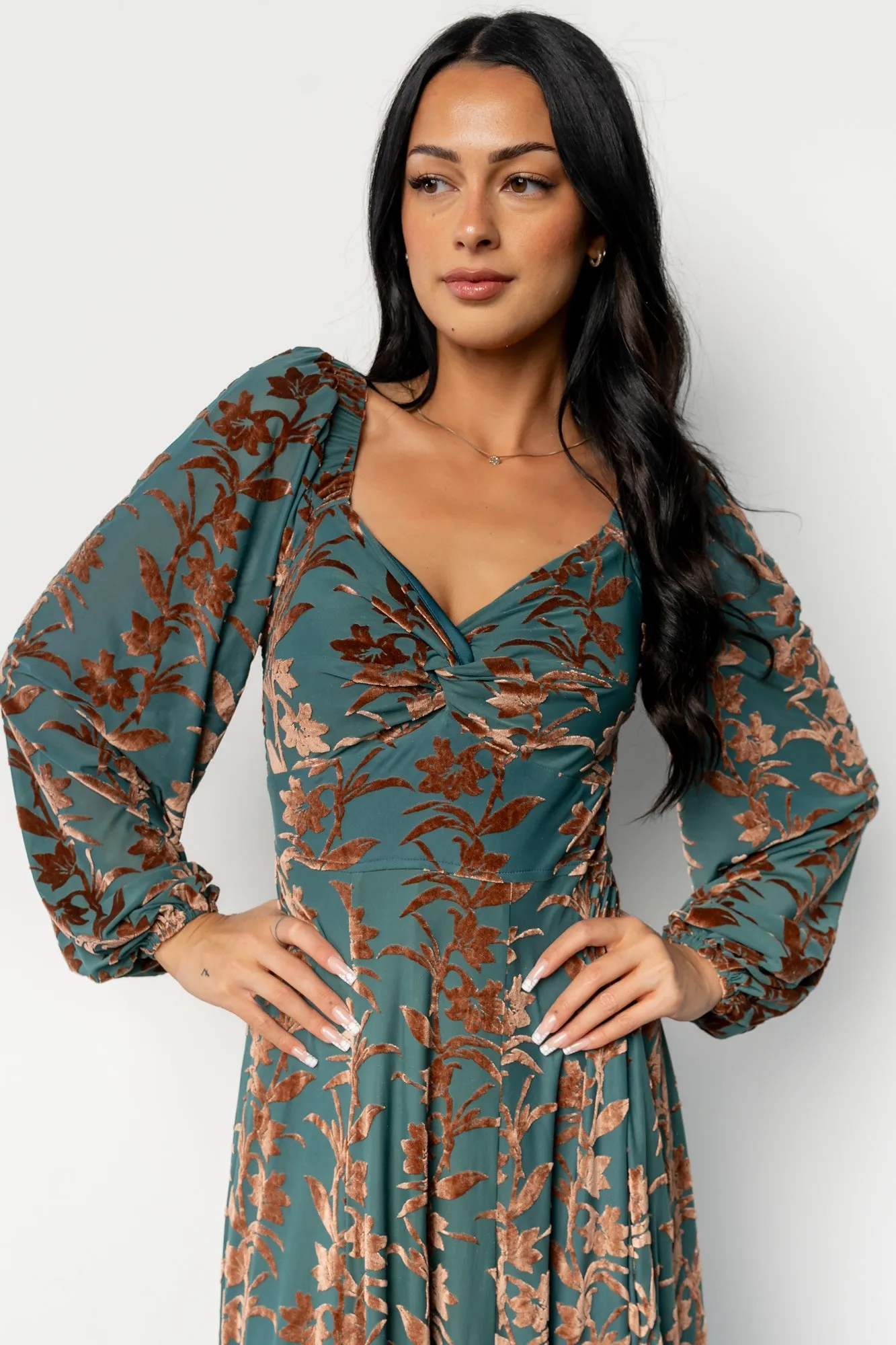 Aurora Velvet Maxi Dress | Jade + Bronze Floral sold by Baltic Born product image thumbnail 2