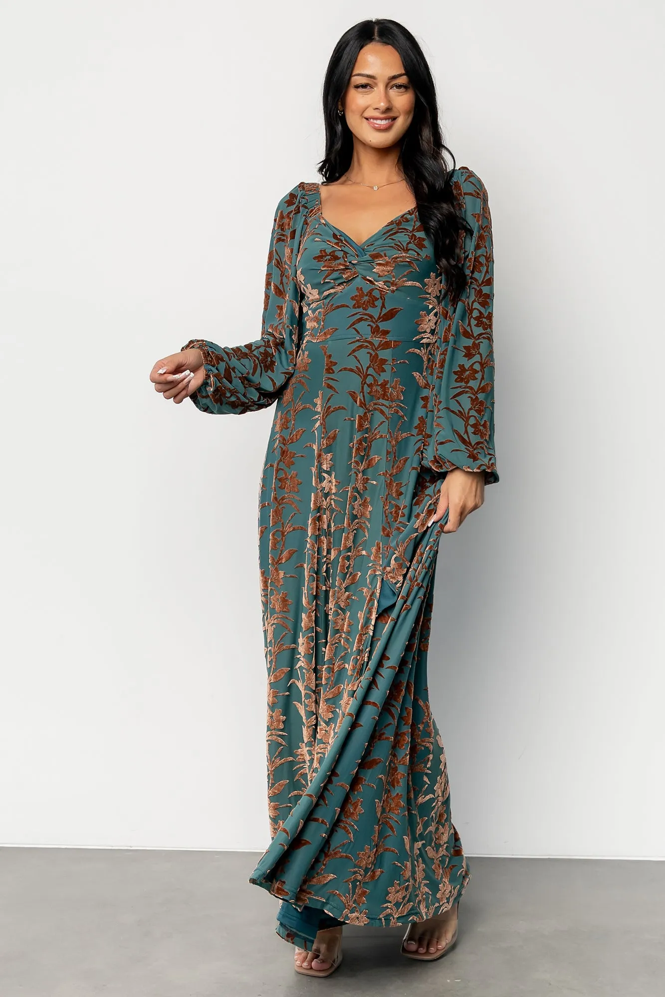 Aurora Velvet Maxi Dress | Jade + Bronze Floral sold by Baltic Born product image thumbnail 5