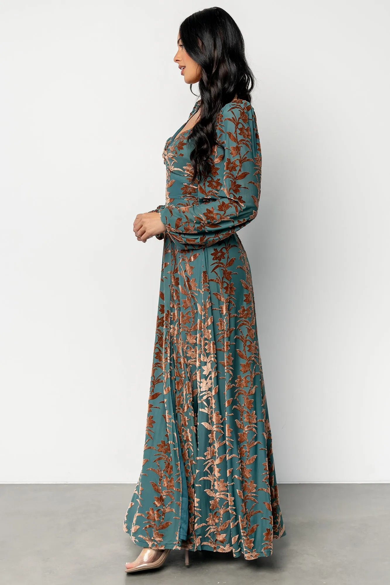 Aurora Velvet Maxi Dress | Jade + Bronze Floral sold by Baltic Born product image thumbnail 3