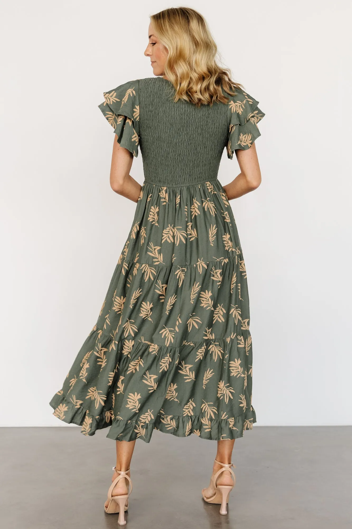 Estelle Smocked Midi Dress | Green + Tan Print sold by Baltic Born product image thumbnail 4