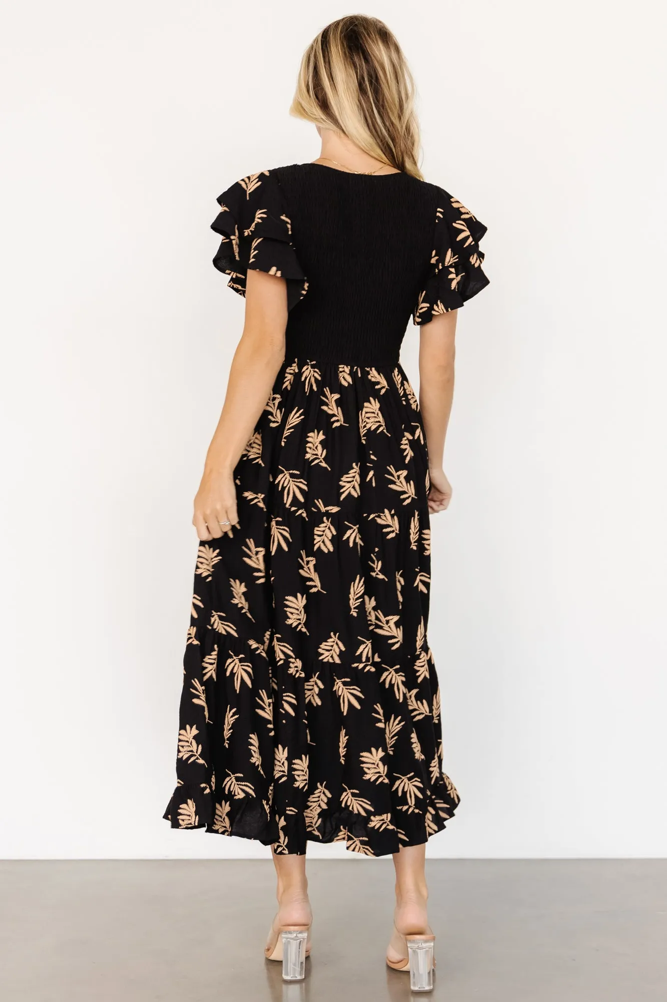 Estelle Smocked Midi Dress | Black + Tan Print sold by Baltic Born product image thumbnail 4