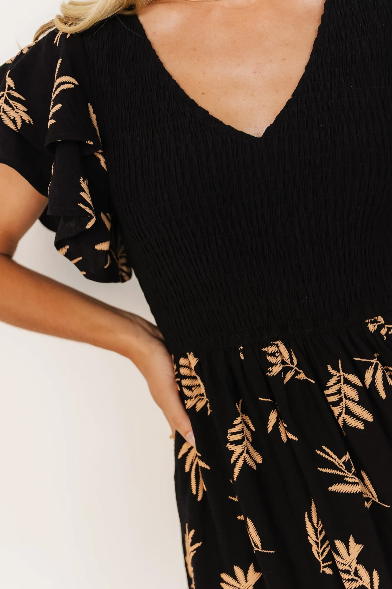 Estelle Smocked Midi Dress | Black + Tan Print sold by Baltic Born product image thumbnail 2