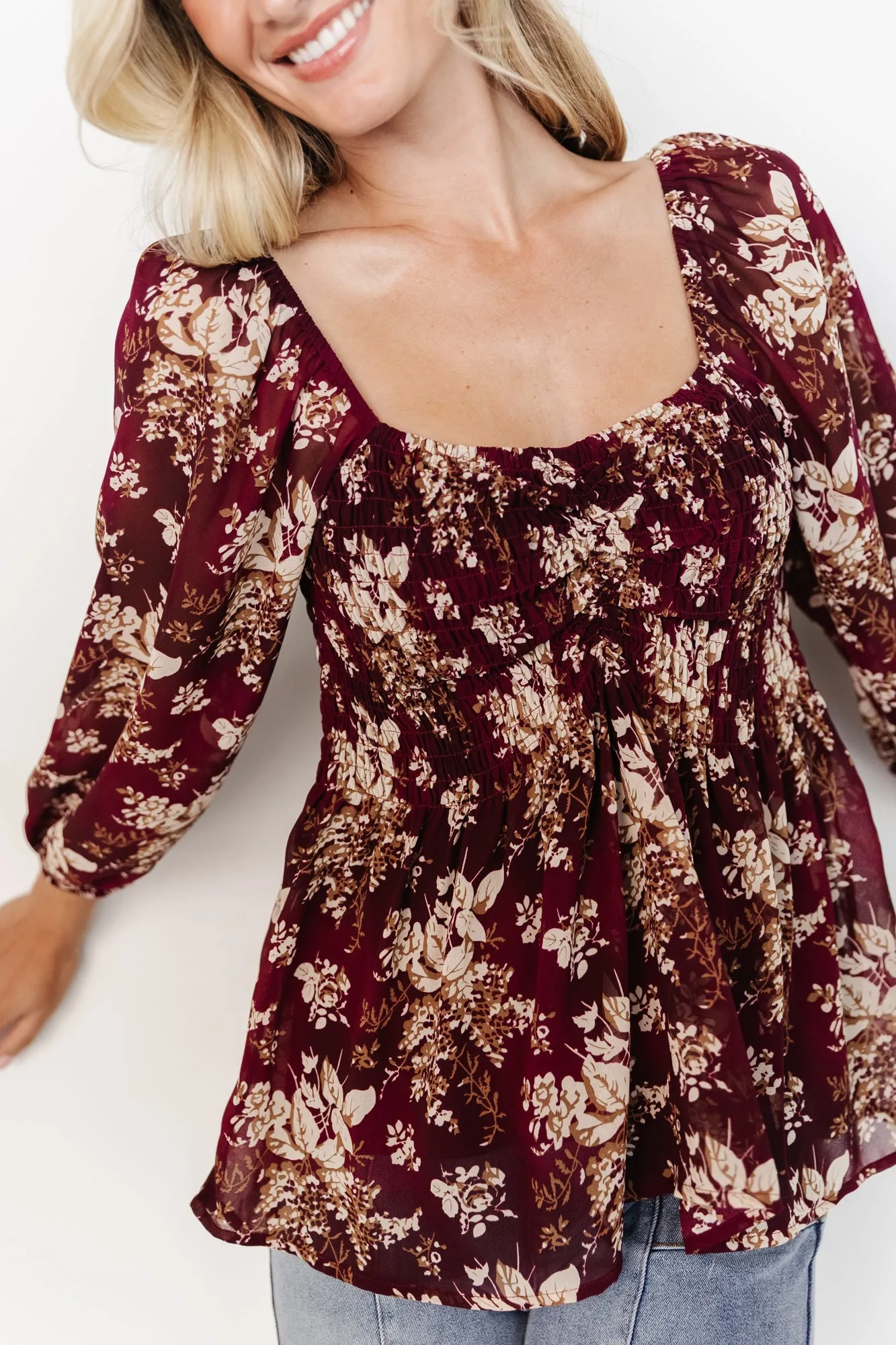Fenna Smocked Top | Burgundy Floral sold by Baltic Born product image thumbnail 2