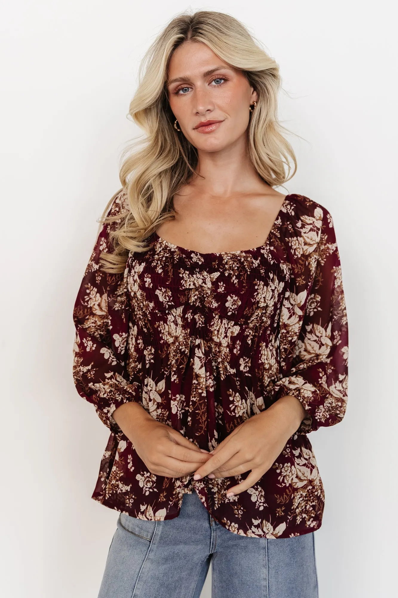 Fenna Smocked Top | Burgundy Floral sold by Baltic Born product image thumbnail 5