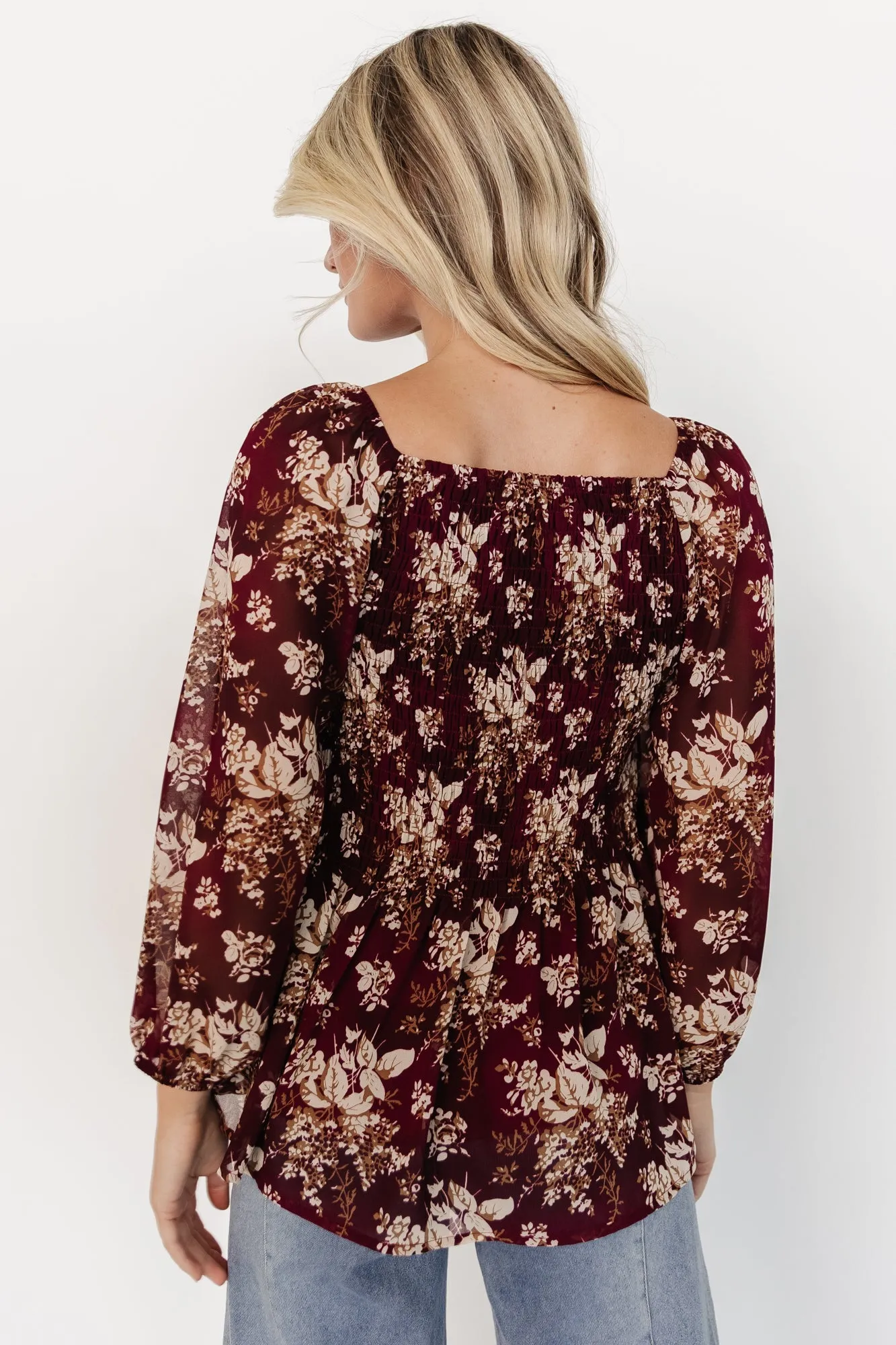 Fenna Smocked Top | Burgundy Floral sold by Baltic Born product image thumbnail 4