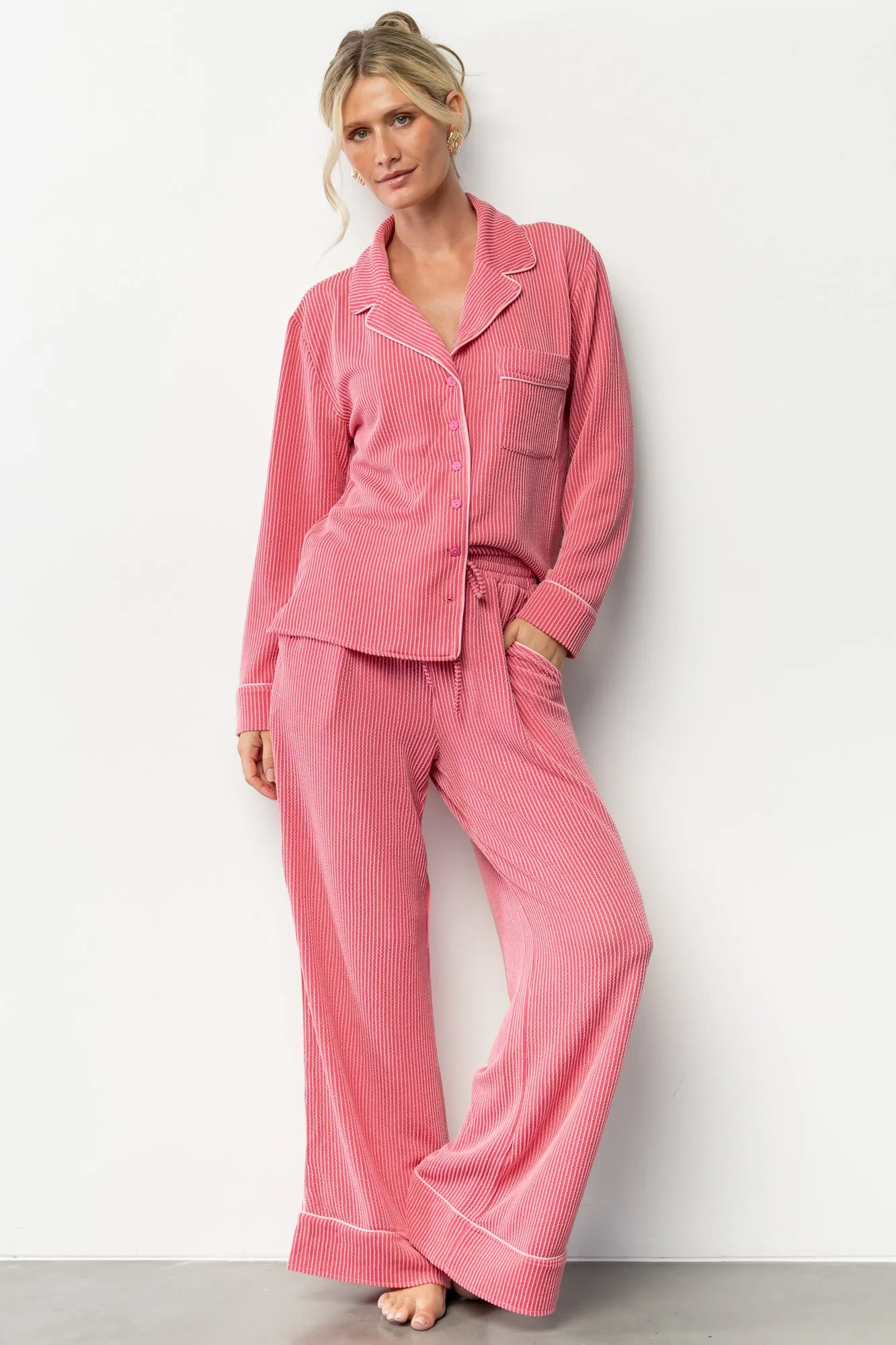 Eloise Ribbed Pajama Set | Pink sold by Baltic Born