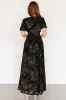Leslie Velvet Maxi Dress | Black + Deep Jade Floral sold by Baltic Born