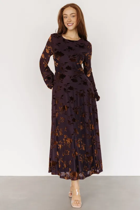 Thora Velvet Dress | Deep Plum + Bronze sold by Baltic Born