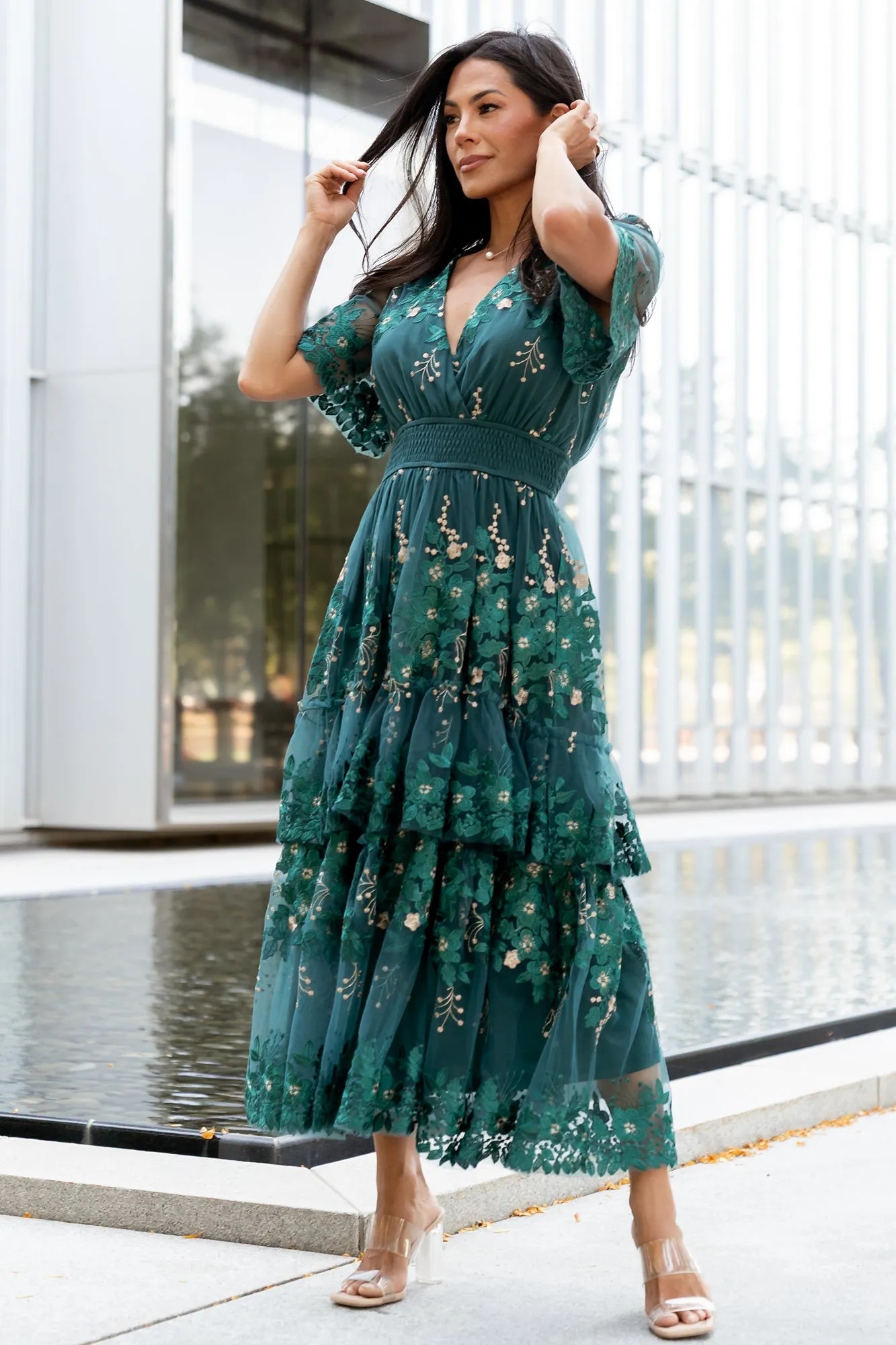 Lotte Embroidered Midi Dress | Emerald sold by Baltic Born