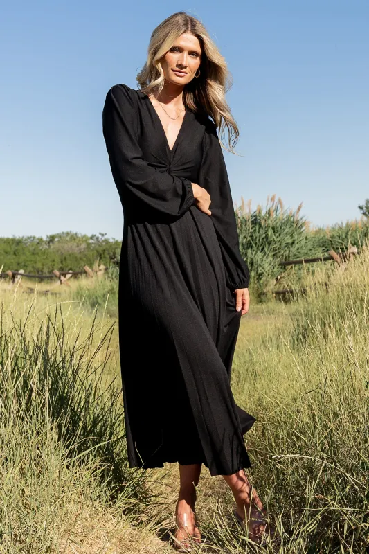Lynda Pleated Midi Dress | Black sold by Baltic Born