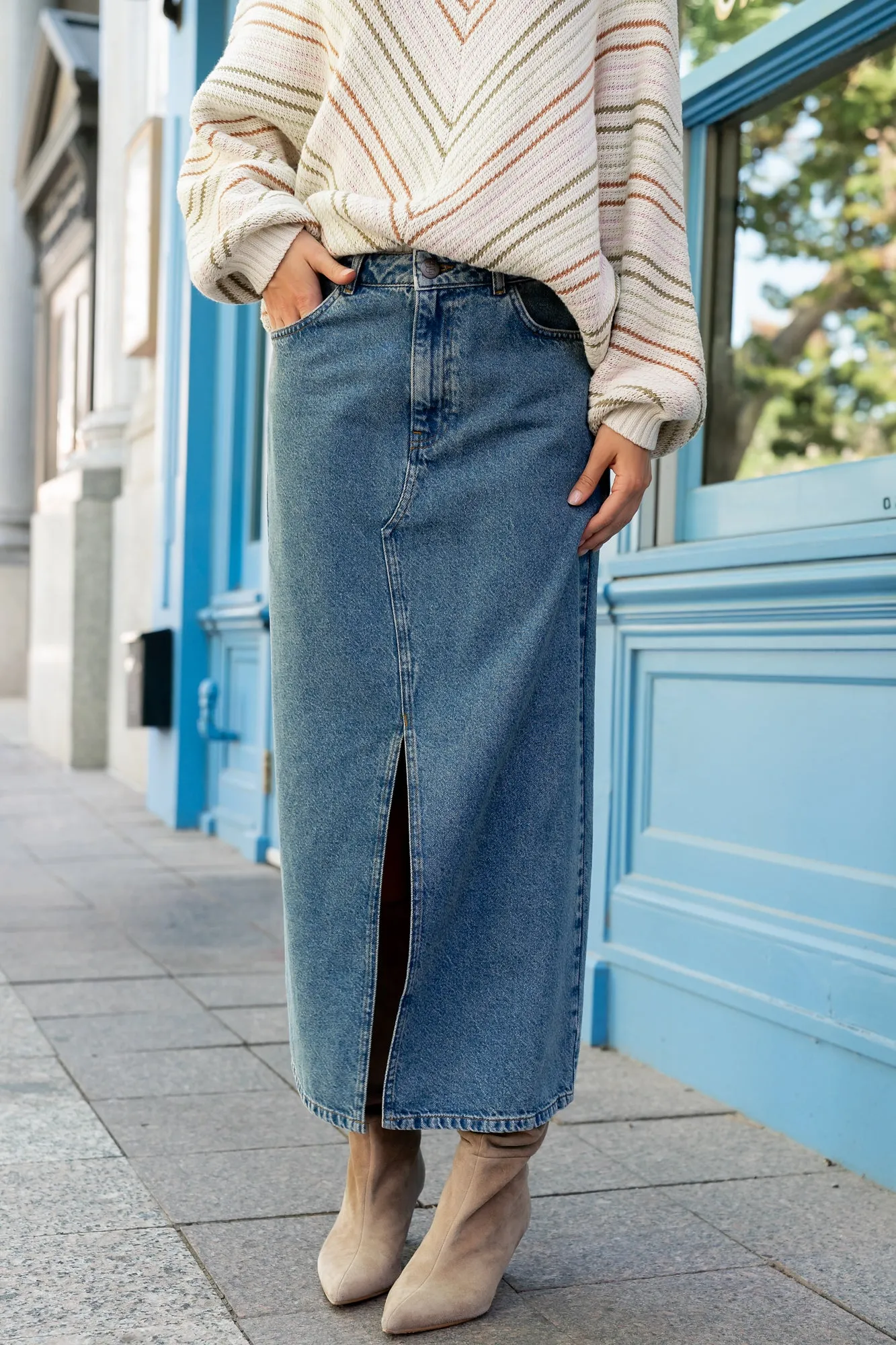 Aleksa Denim Midi Skirt | Medium Wash sold by Baltic Born product image thumbnail 4