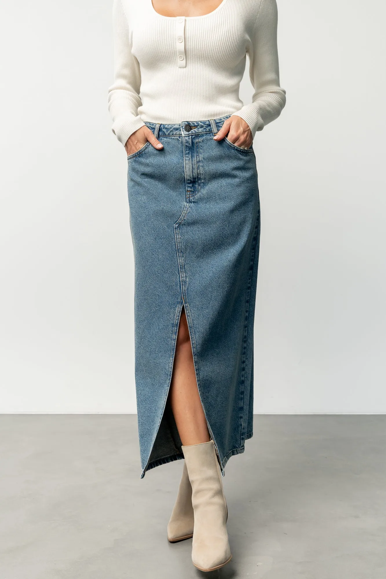 Aleksa Denim Midi Skirt | Medium Wash sold by Baltic Born product image thumbnail 2