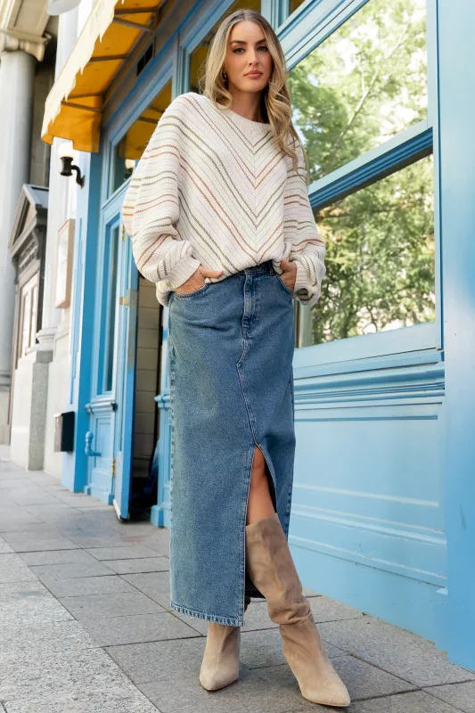 Aleksa Denim Midi Skirt | Medium Wash sold by Baltic Born