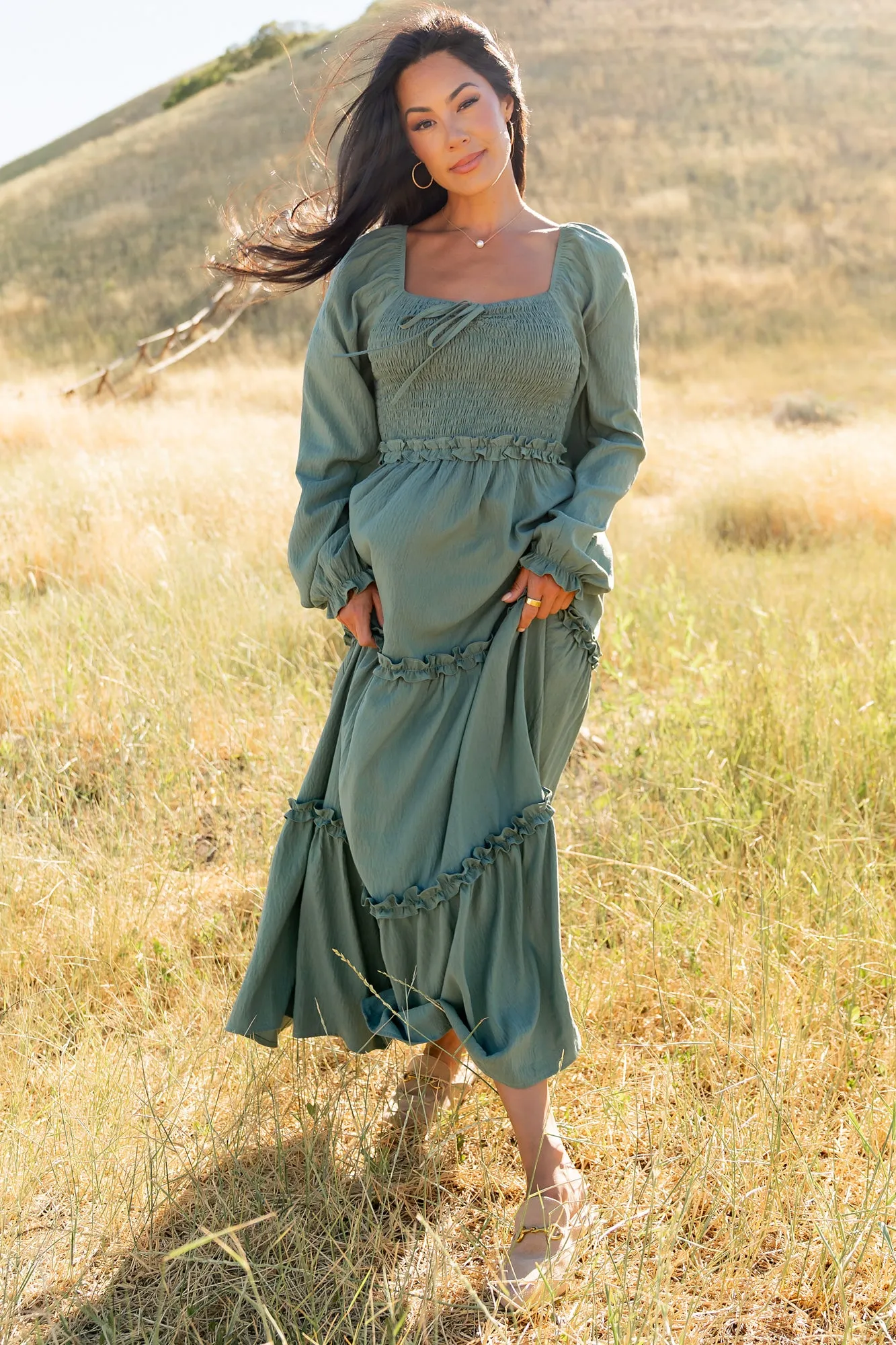 Britta Maxi Dress | Dark Sage sold by Baltic Born