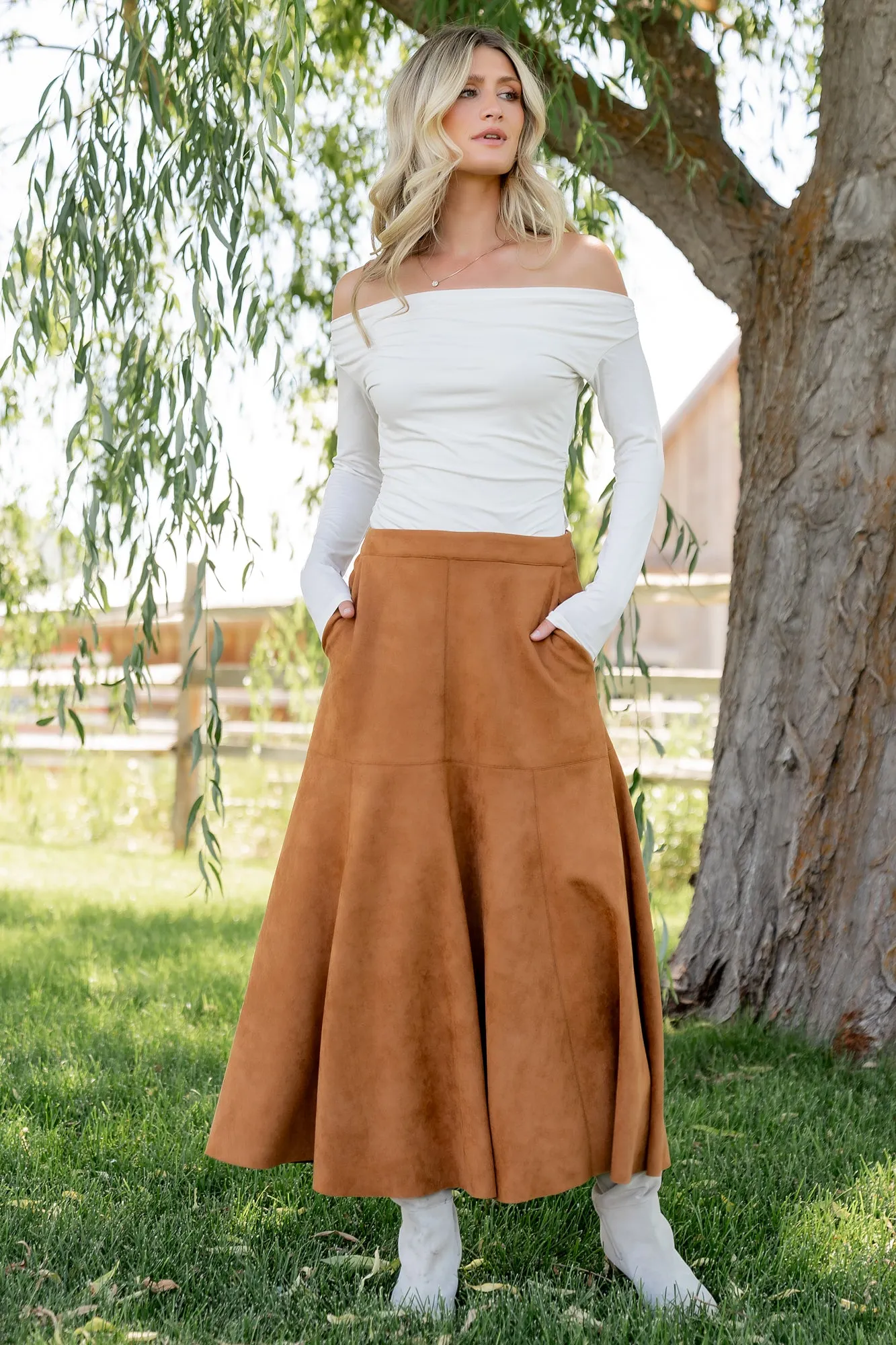 Tona Faux Suede Skirt | Camel sold by Baltic Born