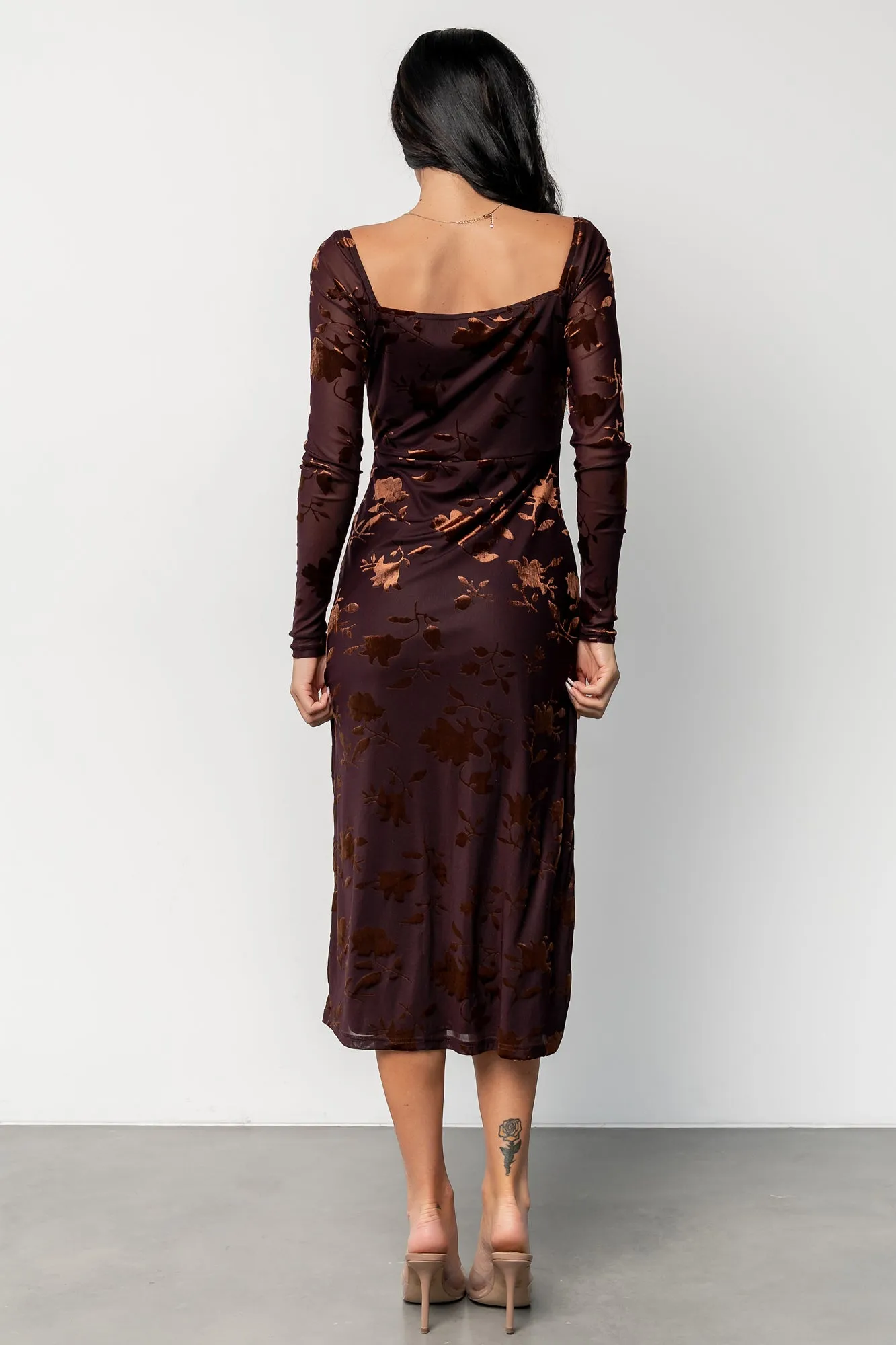 Tamara Midi Dress | Deep Plum + Dark Bronze Floral sold by Baltic Born product image thumbnail 4