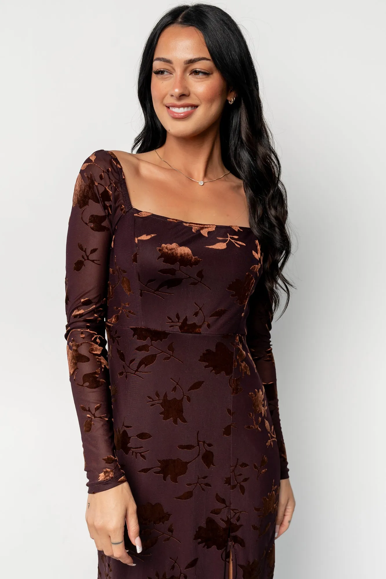 Tamara Midi Dress | Deep Plum + Dark Bronze Floral sold by Baltic Born product image thumbnail 5