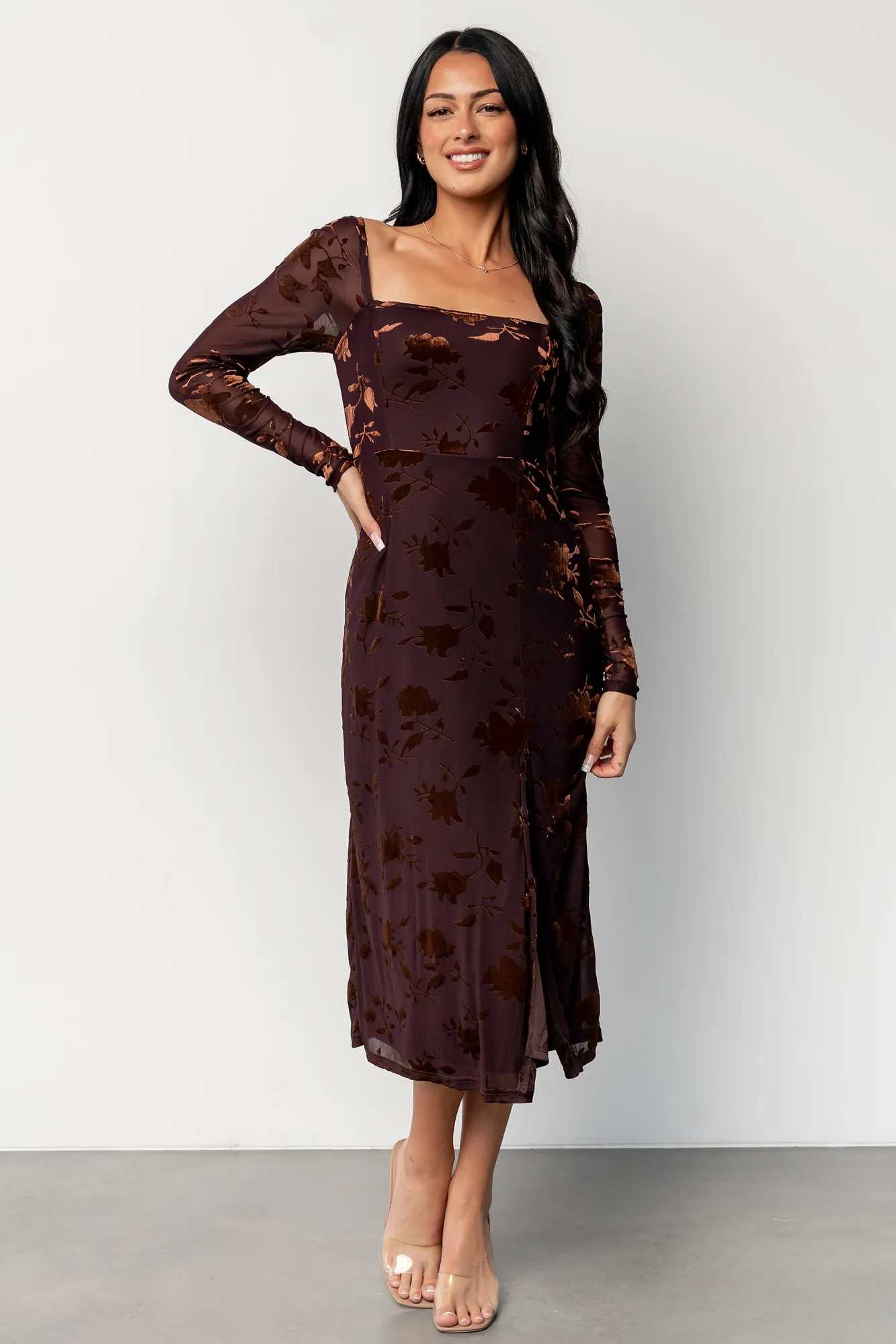 Tamara Midi Dress | Deep Plum + Dark Bronze Floral sold by Baltic Born product image thumbnail 2