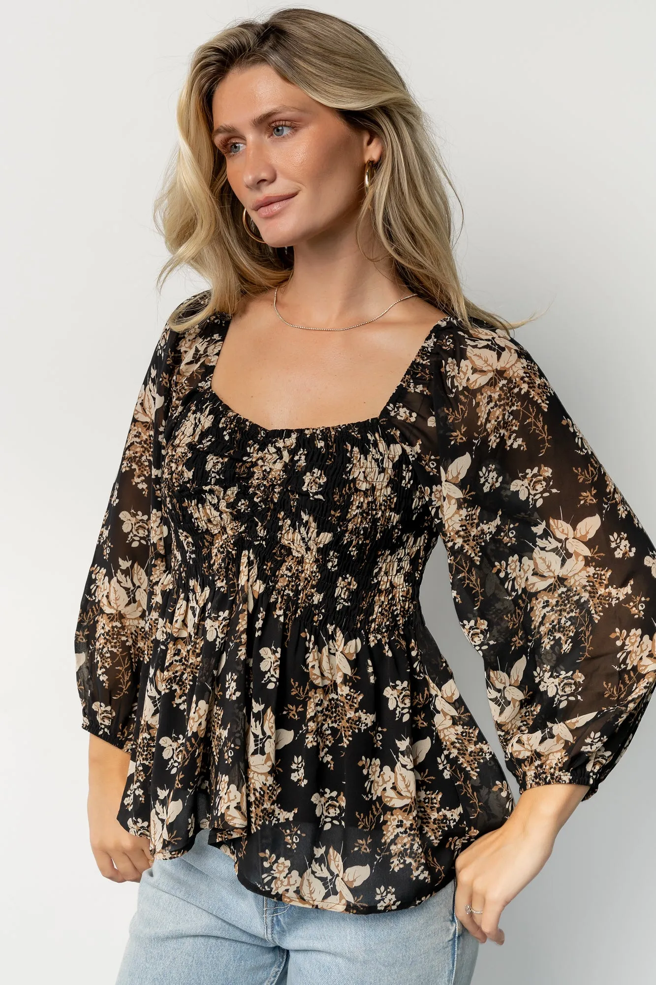 Fenna Smocked Top | Black Floral sold by Baltic Born product image thumbnail 2