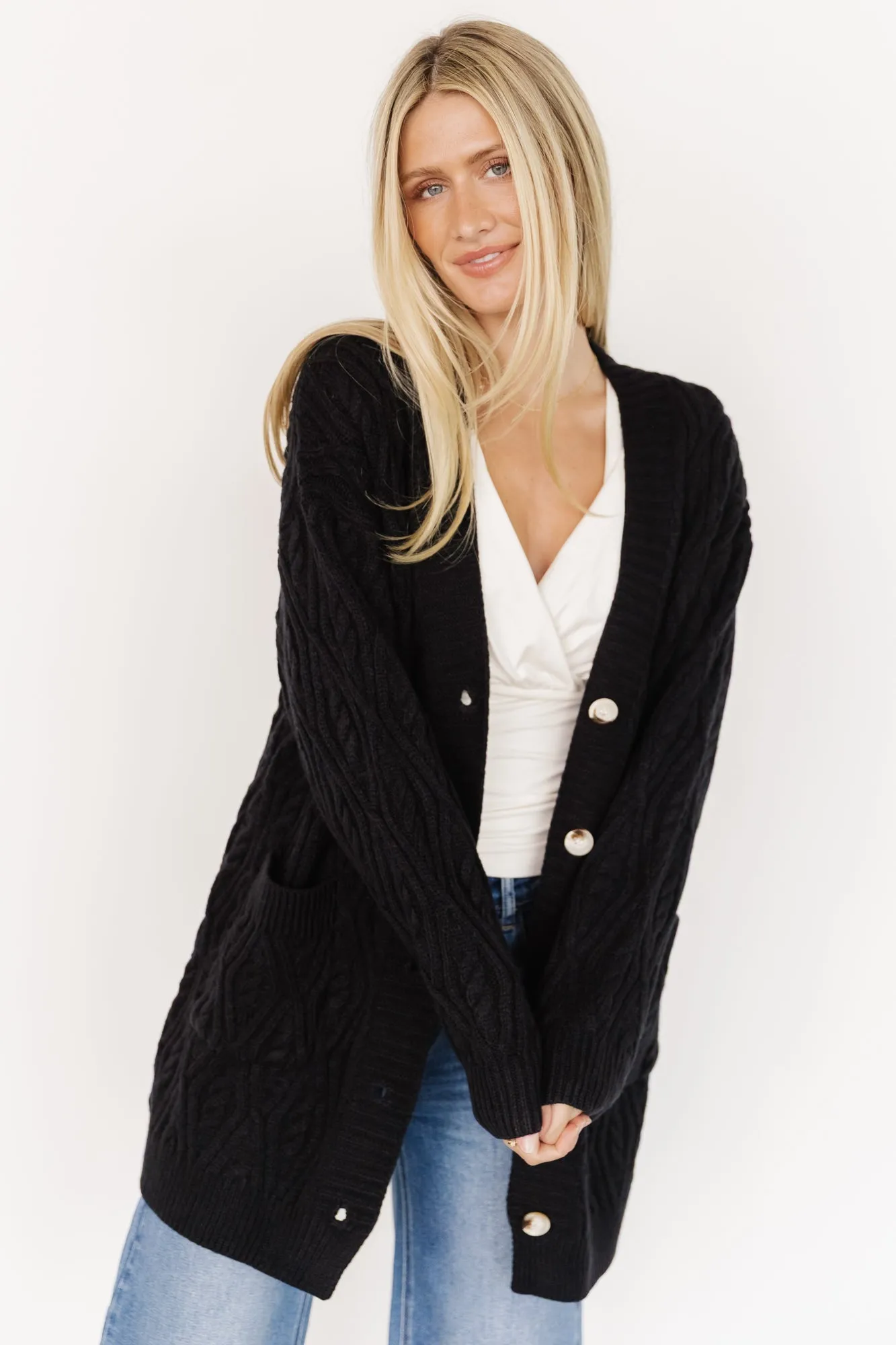 Alberta Cable Knit Cardigan | Black sold by Baltic Born product image thumbnail 5