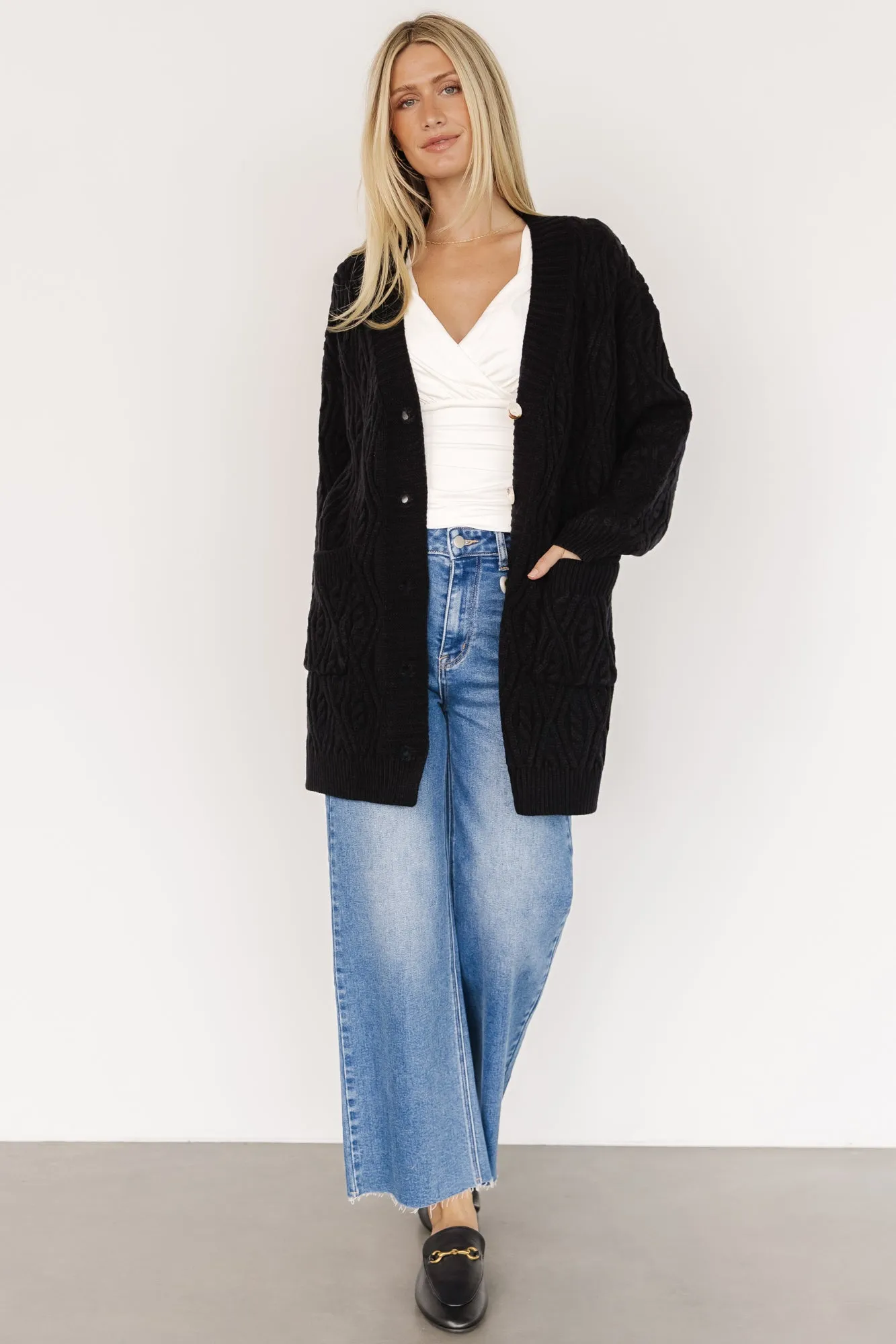 Alberta Cable Knit Cardigan | Black sold by Baltic Born product image thumbnail 2