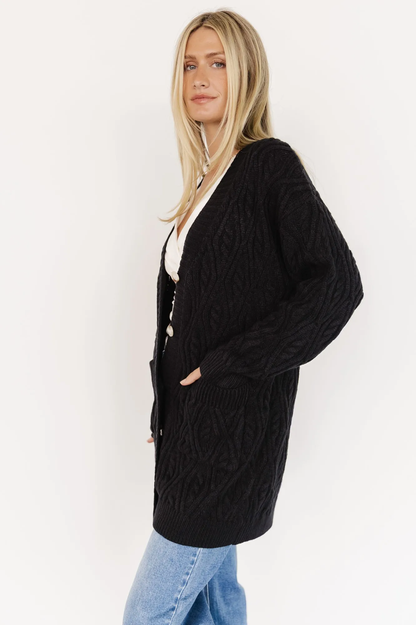Alberta Cable Knit Cardigan | Black sold by Baltic Born product image thumbnail 3
