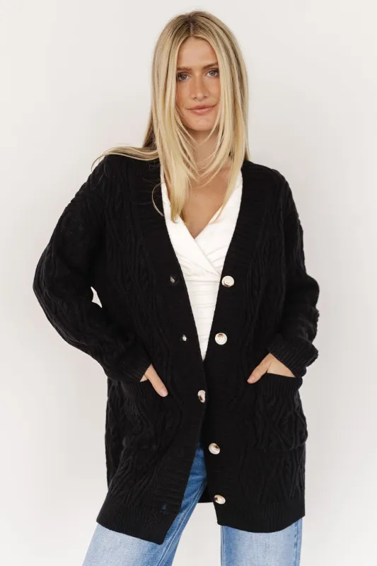 Alberta Cable Knit Cardigan | Black sold by Baltic Born