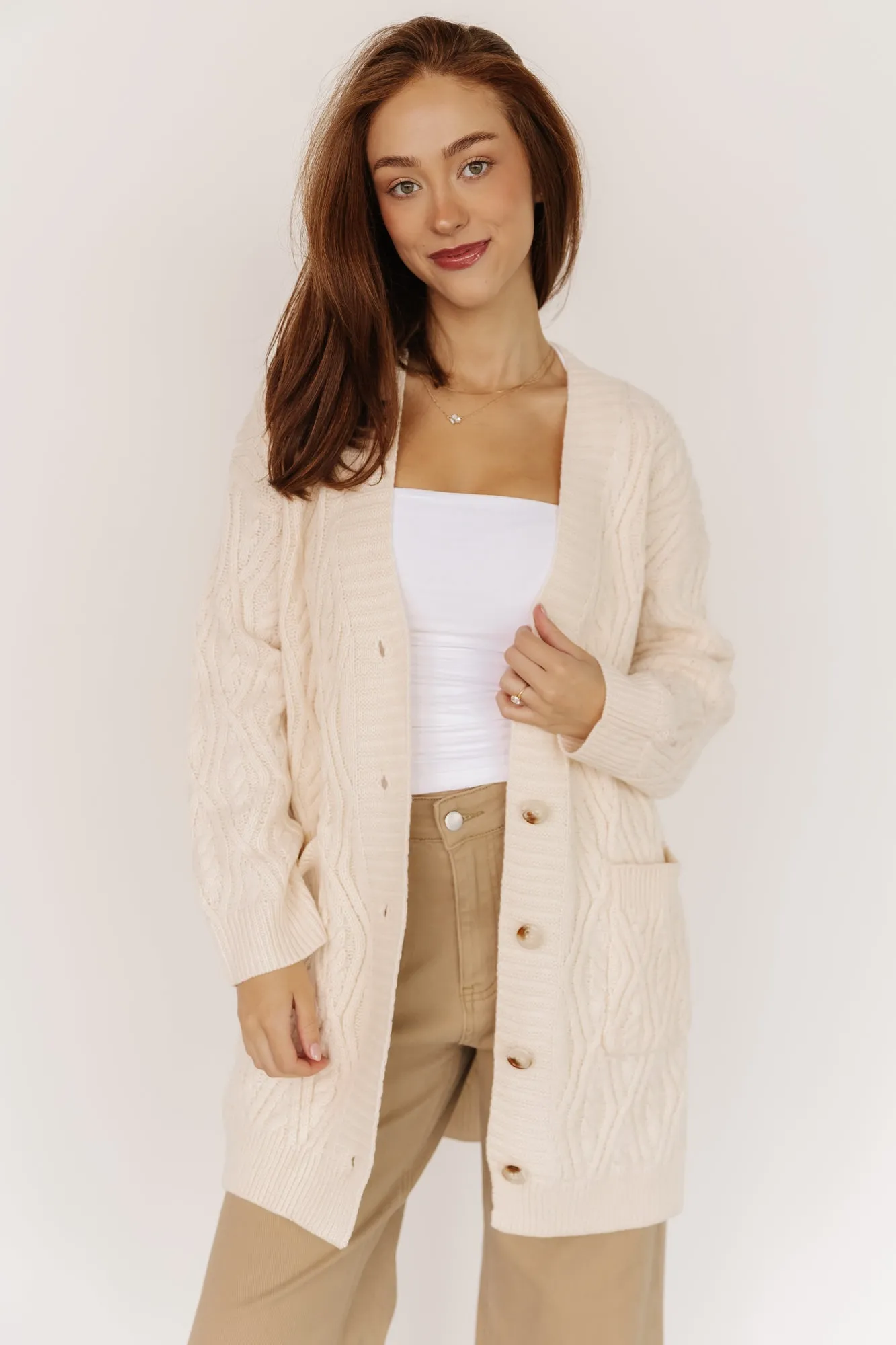 Alberta Cable Knit Cardigan | Cream sold by Baltic Born