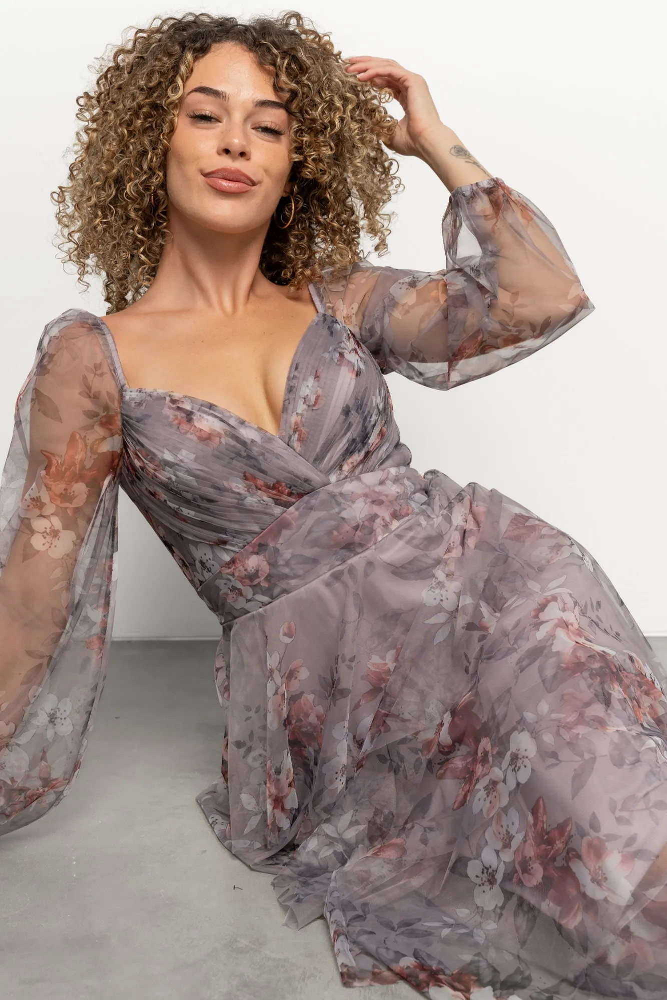 Tessa Tiered Maxi Dress | Lilac Gray Floral sold by Baltic Born product image thumbnail 2