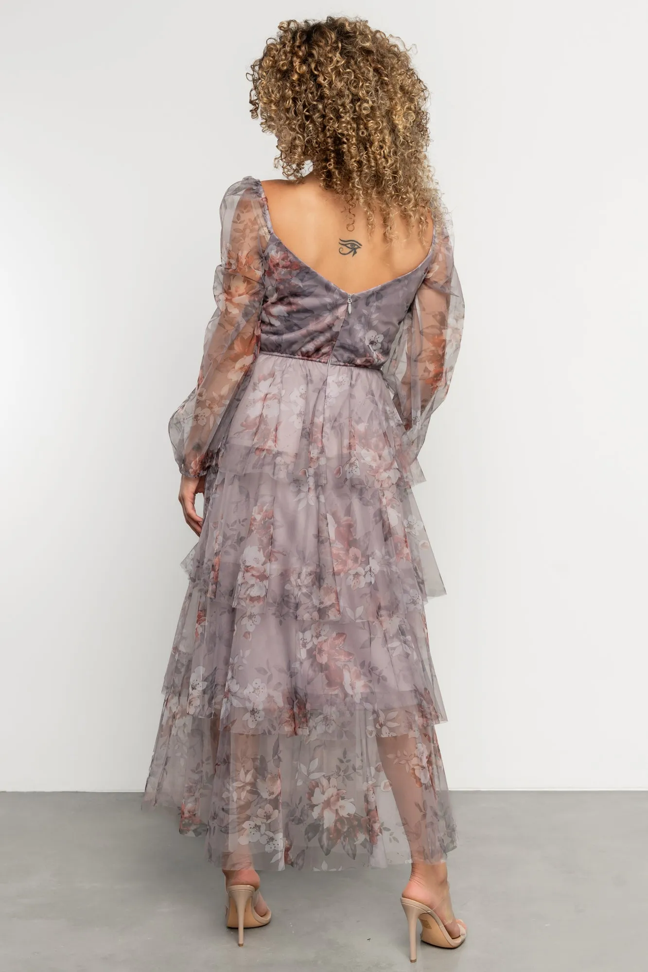 Tessa Tiered Maxi Dress | Lilac Gray Floral sold by Baltic Born product image thumbnail 4