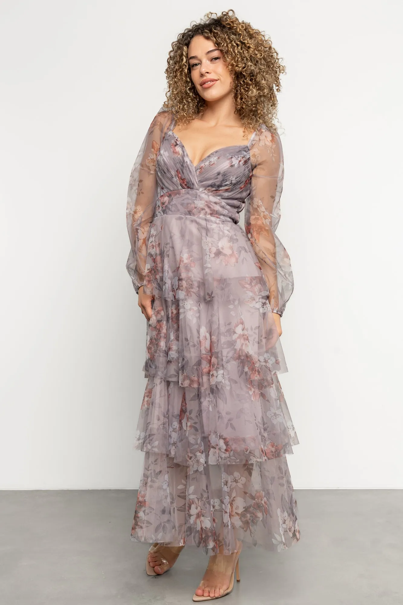 Tessa Tiered Maxi Dress | Lilac Gray Floral sold by Baltic Born product image thumbnail 5