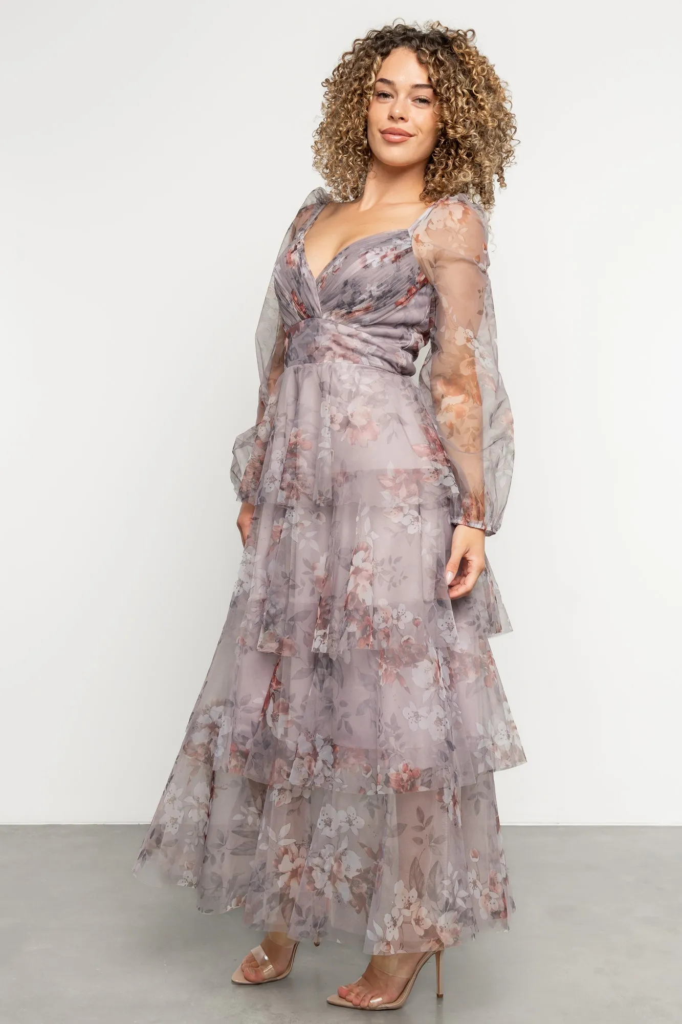 Tessa Tiered Maxi Dress | Lilac Gray Floral sold by Baltic Born product image thumbnail 3
