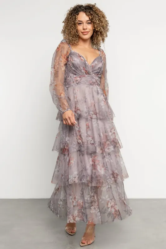 Tessa Tiered Maxi Dress | Lilac Gray Floral sold by Baltic Born
