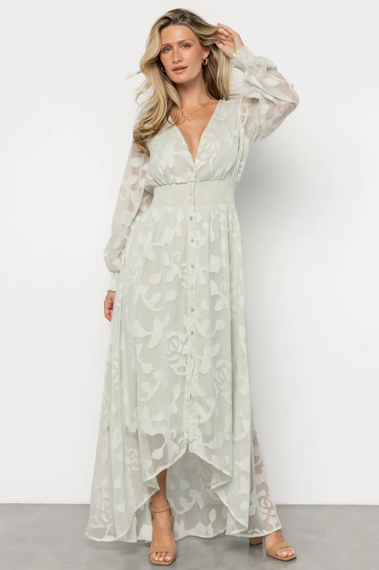 Daniella High Low Maxi Dress | Light Sage sold by Baltic Born