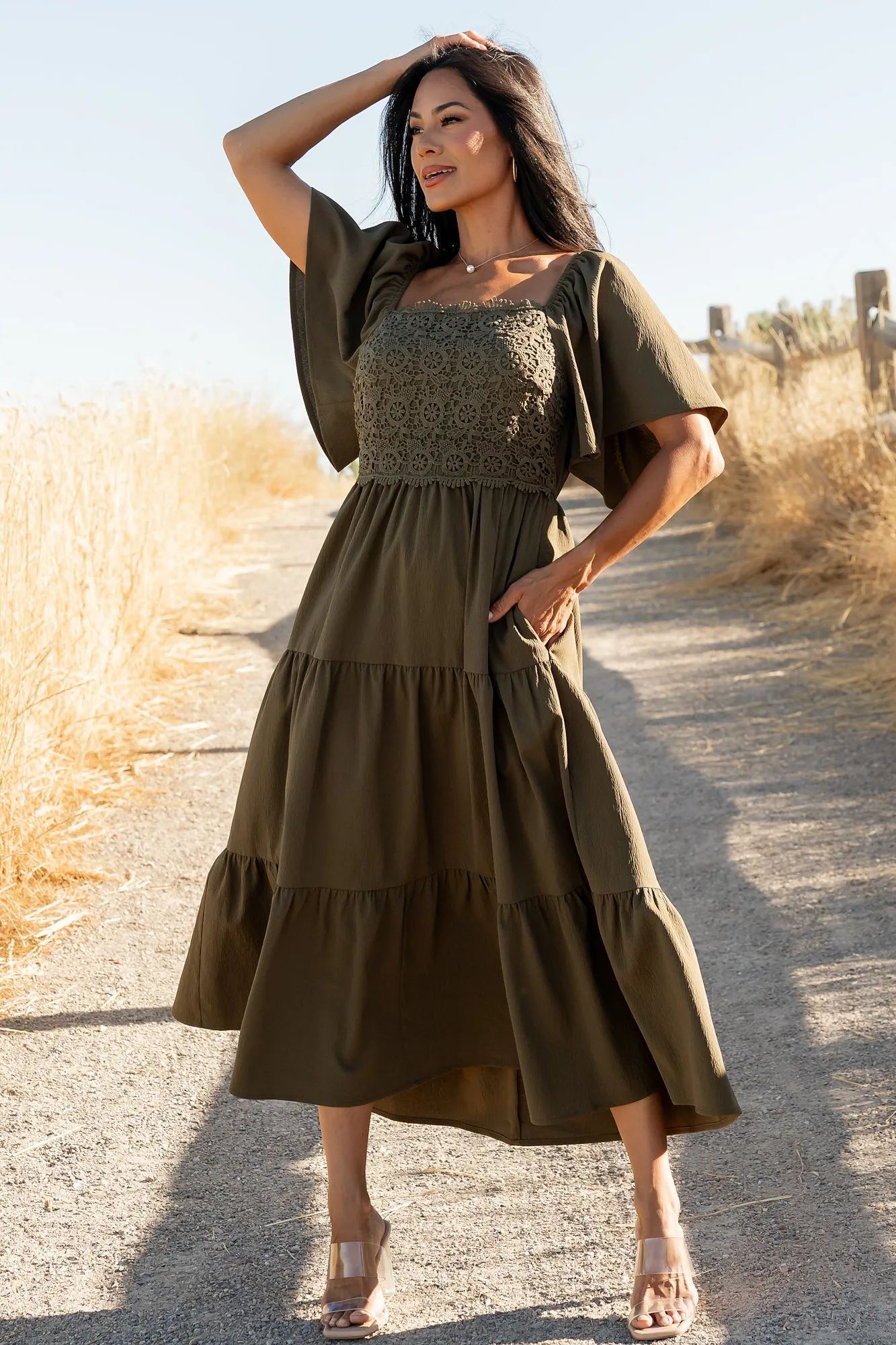 Fauna Lace Top Dress | Olive sold by Baltic Born