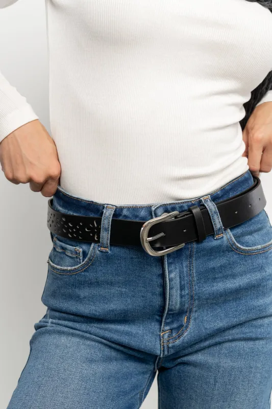 Harmony Floral Faux Leather Belt | Black sold by Baltic Born