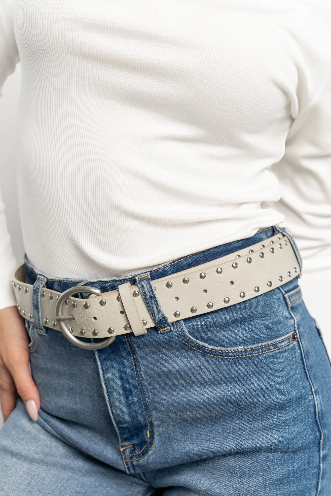 Harvey Metallic Faux Leather Belt | Greige sold by Baltic Born product image thumbnail 4