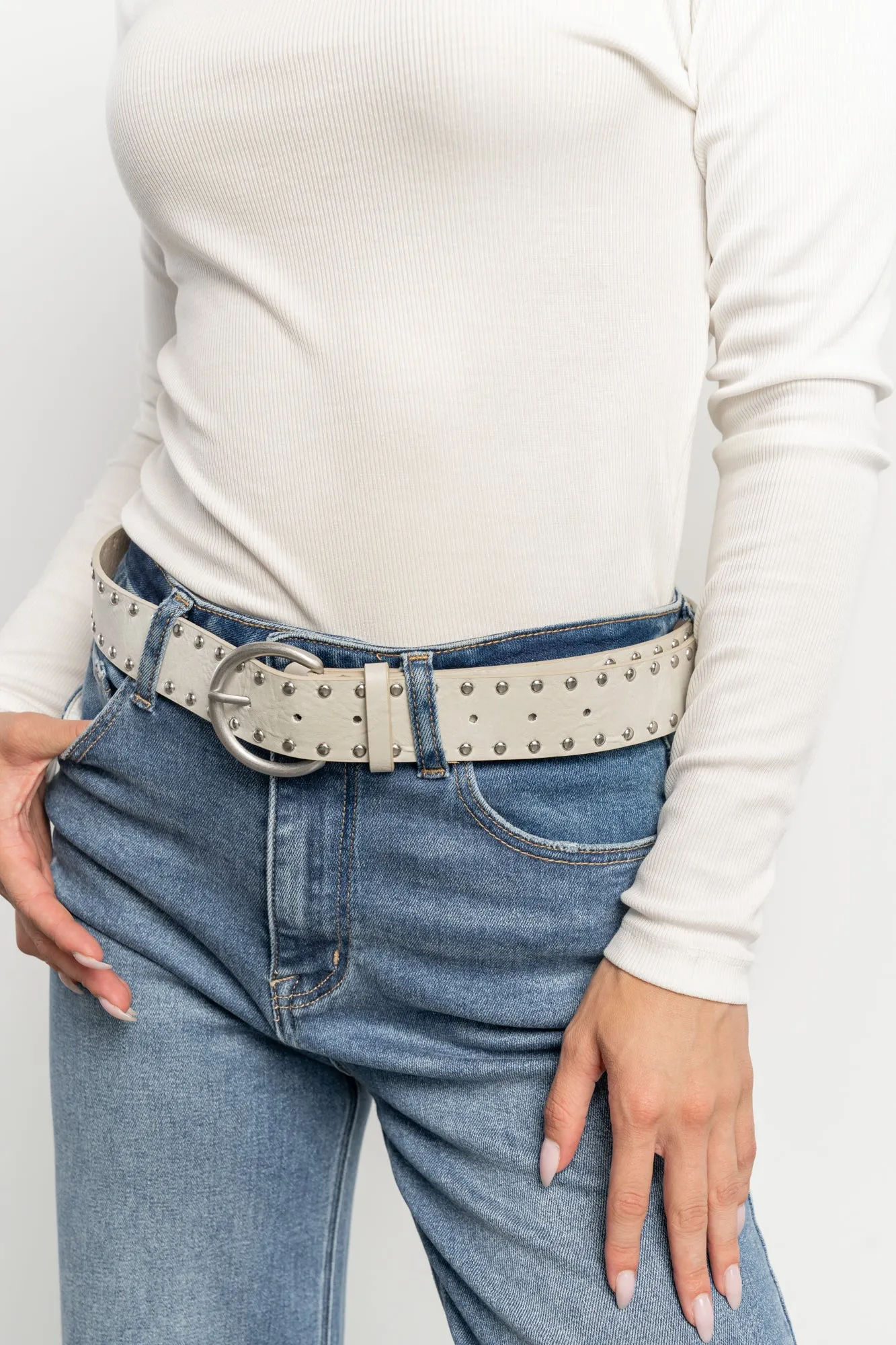 Harvey Metallic Faux Leather Belt | Greige sold by Baltic Born